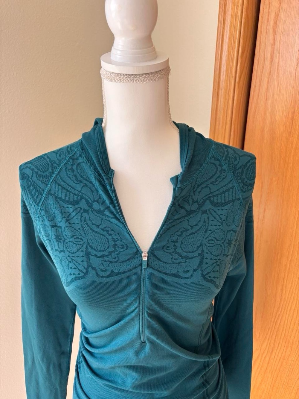 Athleta Teal Half-Zip Hooded Long-Sleeve Top - Picture 4 of 6